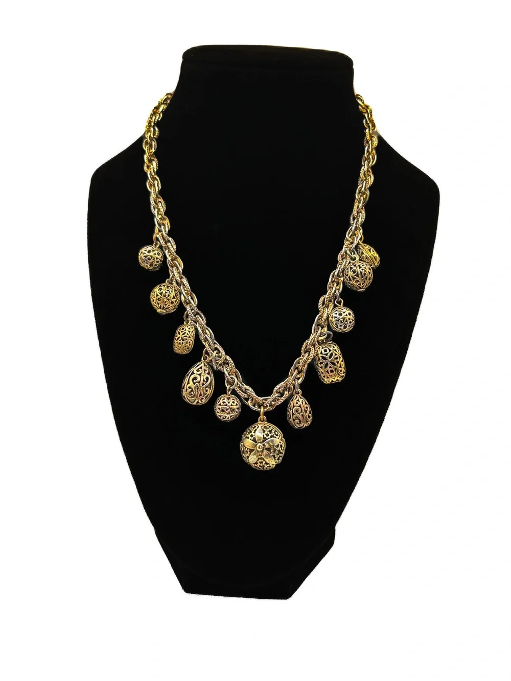 Gold Filigree Charm Statement Necklace